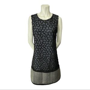 Save the Queen Mesh/Chenille Black and Silver Sleeveless A line Dress L fits M